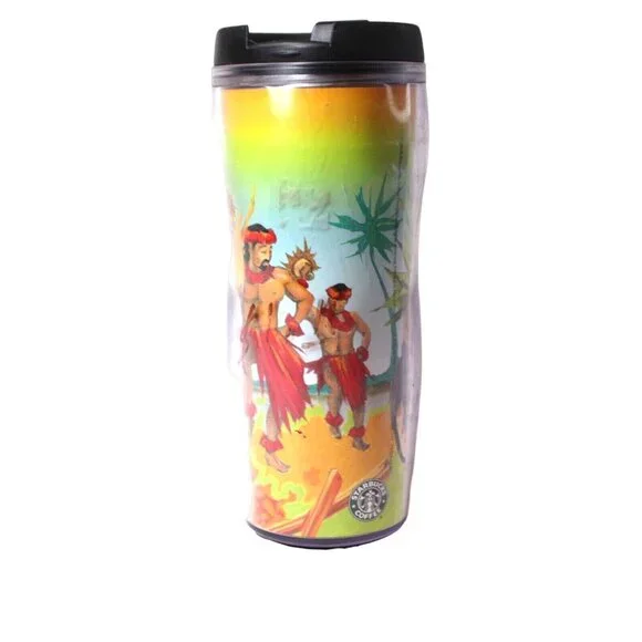 VTG Starbucks The Art of Hula 2004 Travel Mug Tumbler 16 oz Hawaii Flip Lid Tiki - Picture 2 of 7